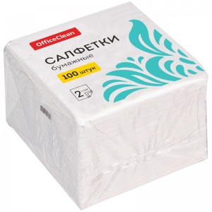 Салфетки бумажные 24x24см, 2-слойные OfficeClean, белые, 100шт. (309849), 36 уп.