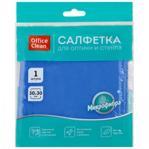 Салфетка хозяйственная OfficeClean "Стандарт" (30х30см) для стекла, микрофибра, синяя, 1шт. (320869)